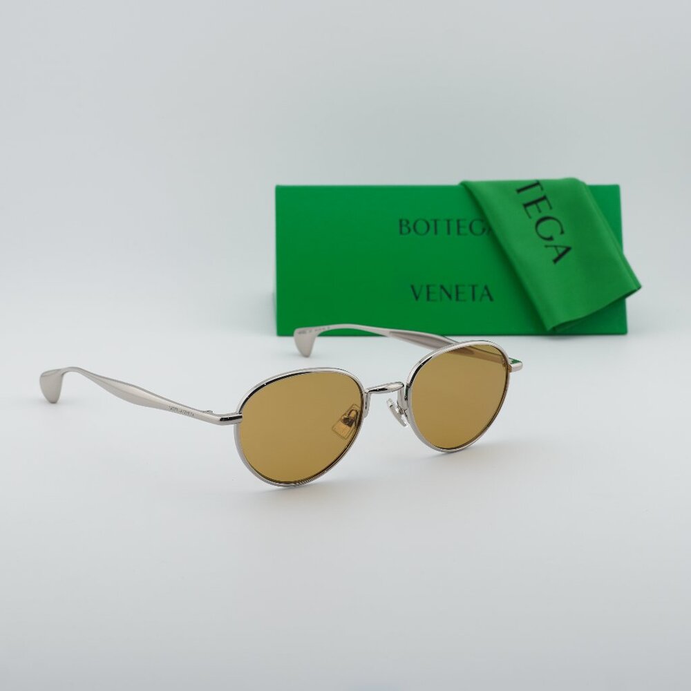 Bottega Veneta BV1396S 001 Round Sunglasses - Silver/Brown